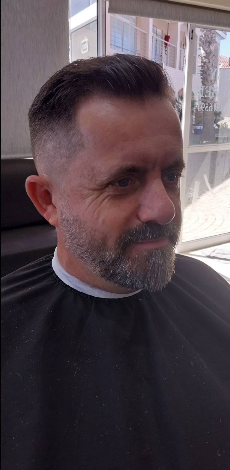 Executive scissor cut with sculpted beard — recent haircut at Bay Barber.